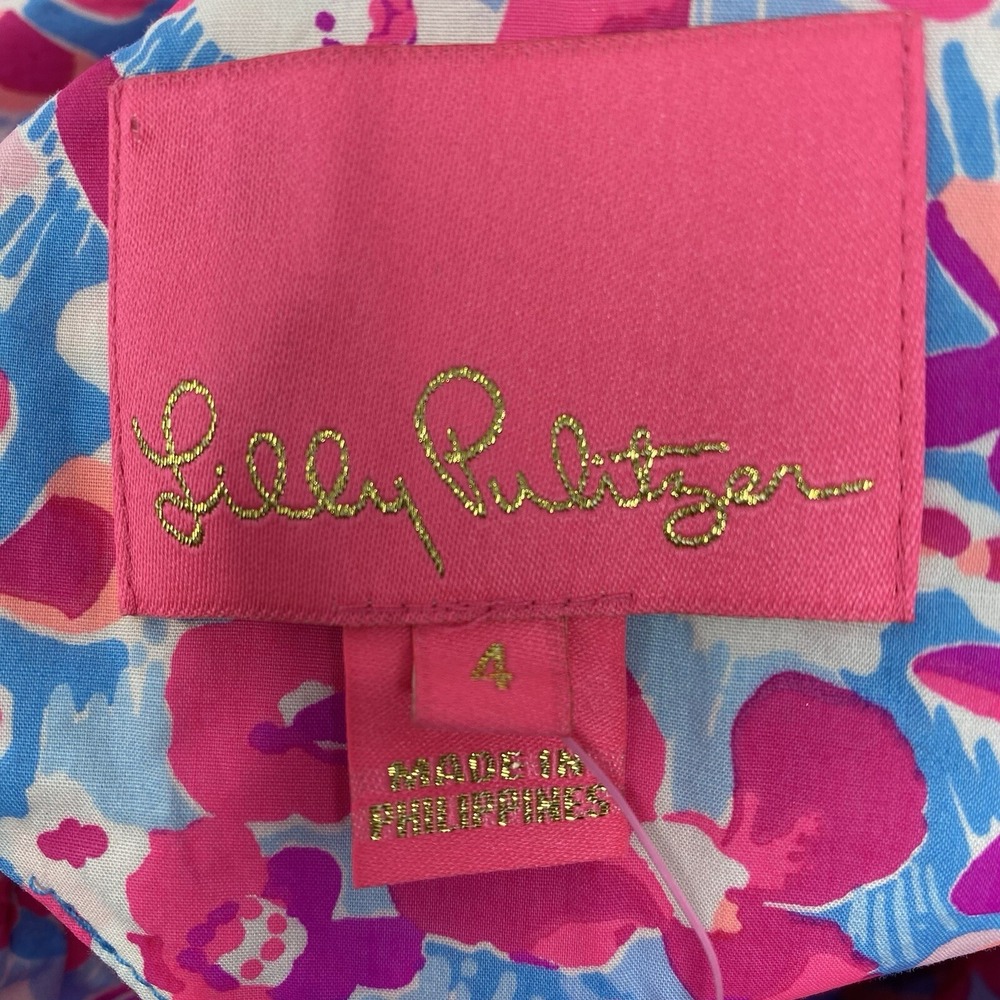 Lilly Pulitzer Nalani Dress Womens 4 Aura Pink Floral Puff Sleeve Tiered Mini - Picture 3 of 7
